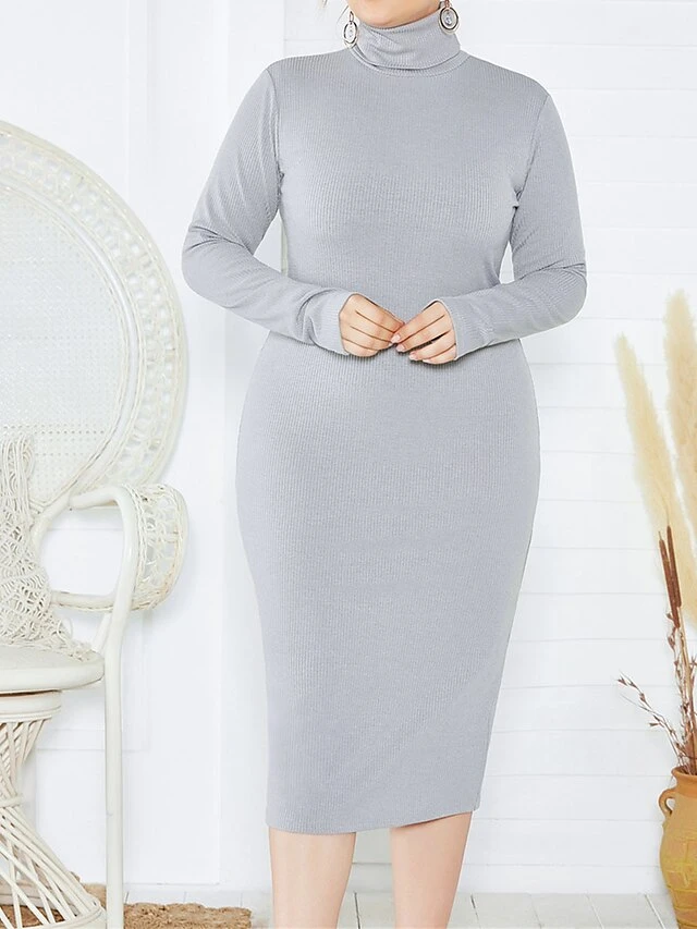 Women's Plus Size Curve Casual Dress Sweater Dress Bodycon Plain Midi Dress Long Sleeve Turtleneck Fashion Daily Black Wine Fall Winter XL XXL 3XL 4XL 5XL 1 Women's Plus Size Curve Casual Dress Sweater Dress Bodycon Plain Midi Dress Long Sleeve Turtleneck Fashion Daily Black Wine Fall Winter XL XXL 3XL 4XL 5XL