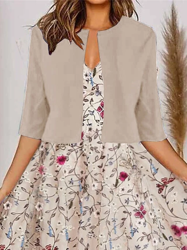 Women's Two Piece Dress Set Party Dress Chiffon Dress Party Outdoor Fashion Party Print Midi Dress V Neck Half Sleeve Floral Regular Fit Apricot Summer Spring S M L XL XXL 2 Women's Two Piece Dress Set Party Dress Chiffon Dress Party Outdoor Fashion Party Print Midi Dress V Neck Half Sleeve Floral Regular Fit Apricot Summer Spring S M L XL XXL - Image 2