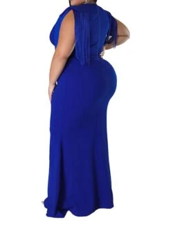 Women‘s Plus Size Curve Party Dress Solid Color V Neck Tassel Fringe Sleeveless Spring Summer Formal Maxi Long Dress Party Date Dress -HAYz Clothing Shop nxtzgc1659936867925
