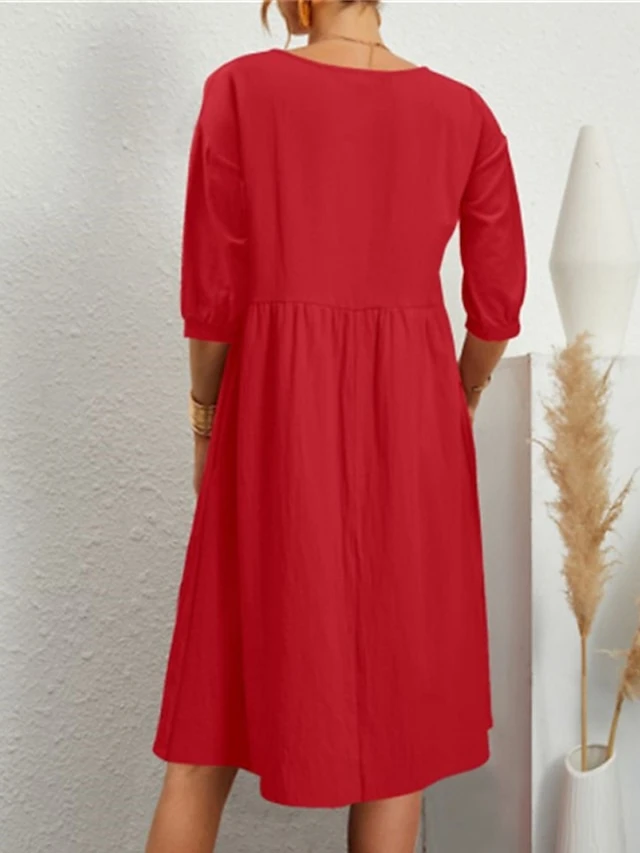 Women's Casual Dress Cotton Dress Midi Dress Cotton Basic Classic Outdoor Daily Vacation Crew Neck Ruched 3/4 Length Sleeve Fall Winter Autumn 2023 Loose Fit ArmyGreen Black White Plain S M L XL 2XL 6 Women's Casual Dress Cotton Dress Midi Dress Cotton Basic Classic Outdoor Daily Vacation Crew Neck Ruched 3/4 Length Sleeve Fall Winter Autumn 2023 Loose Fit ArmyGreen Black White Plain S M L XL 2XL - Image 6