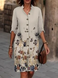 Women's Shirt Dress Casual Dress Cotton Linen Dress Midi Dress Polyester Fashion Casual Daily Outdoor Daily Vacation Shirt Collar Button Print Long Sleeve Summer Spring Fall 2023 Loose Fit Black -HAYz Clothing Shop nylteo1691650323814