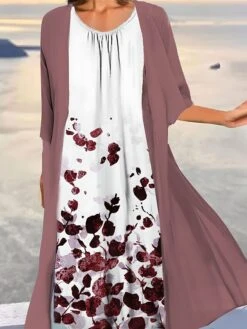 Women's Two Piece Dress Set Casual Dress Print Dress Outdoor Daily Fashion Elegant Print Midi Dress Crew Neck 3/4 Length Sleeve Floral Ombre Loose Fit Light Green Blue Purple Summer Spring S M L XL -HAYz Clothing Shop nymkbg1690857727417