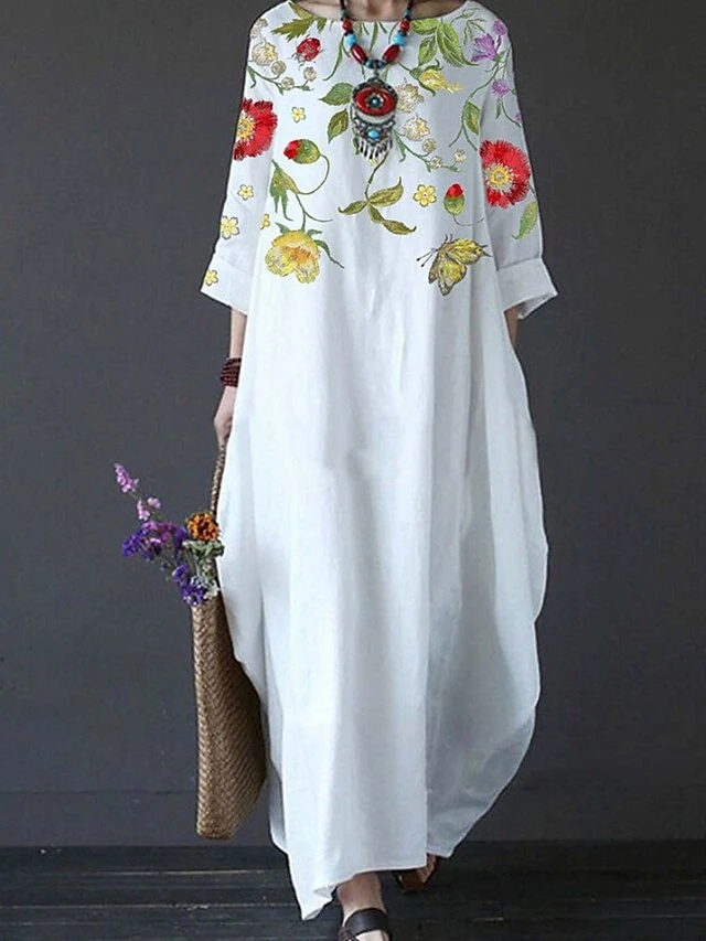 Women's Casual Dress White Dress A Line Dress Long Dress Maxi Dress Polyester Streetwear Modern Outdoor Daily Holiday Crew Neck Print 3/4 Length Sleeve Summer Spring Fall 2023 Regular Fit Black White 1 Women's Casual Dress White Dress A Line Dress Long Dress Maxi Dress Polyester Streetwear Modern Outdoor Daily Holiday Crew Neck Print 3/4 Length Sleeve Summer Spring Fall 2023 Regular Fit Black White