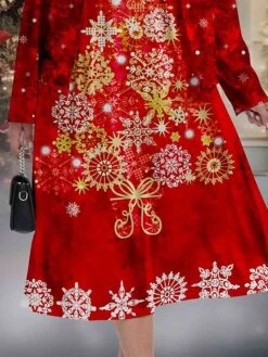 Women's Christmas Plus Size Curve Casual Dress Dress Set Two Piece Dress Snowflake Midi Dress Long Sleeve Print Crew Neck Fashion Outdoor Wine Fall Winter L XL XXL 3XL 4XL -HAYz Clothing Shop nzksxx1697445931209