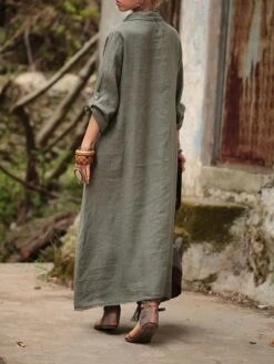 Women's Shirt Dress Casual Dress Cotton Linen Dress Maxi Long Dress Linen / Cotton Blend Basic Classic Outdoor Daily Vacation Shirt Collar Button Split Long Sleeve Summer Spring Fall 2023 Loose Fit -HAYz Clothing Shop oaihga1692084503417