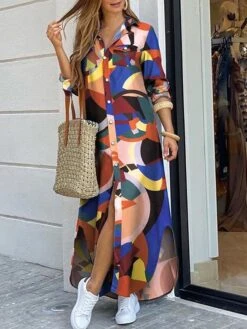 Women's Shirt Dress Long Dress Maxi Dress Black Blue Army Green Long Sleeve Leopard Patchwork Fall Spring Shirt Collar Winter Dress Fall Dress Loose Fit S M L XL XXL -HAYz Clothing Shop oanawz1608278556794