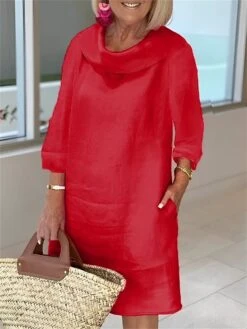 Women's Casual Dress Cotton Linen Dress Shift Dress Midi Dress Linen Basic Classic Outdoor Daily Vacation Cowl Neck Pocket 3/4 Length Sleeve Summer Spring Fall 2023 Loose Fit Light Blue White Wine 14 Women's Casual Dress Cotton Linen Dress Shift Dress Midi Dress Linen Basic Classic Outdoor Daily Vacation Cowl Neck Pocket 3/4 Length Sleeve Summer Spring Fall 2023 Loose Fit Light Blue White Wine -HAYz Clothing Shop oarkas1685073495519