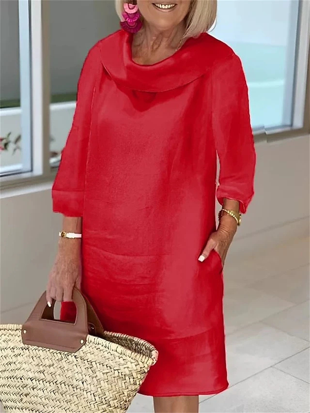 Women's Casual Dress Cotton Linen Dress Shift Dress Midi Dress Linen Basic Classic Outdoor Daily Vacation Cowl Neck Pocket 3/4 Length Sleeve Summer Spring Fall 2023 Loose Fit Light Blue White Wine 6 Women's Casual Dress Cotton Linen Dress Shift Dress Midi Dress Linen Basic Classic Outdoor Daily Vacation Cowl Neck Pocket 3/4 Length Sleeve Summer Spring Fall 2023 Loose Fit Light Blue White Wine - Image 6