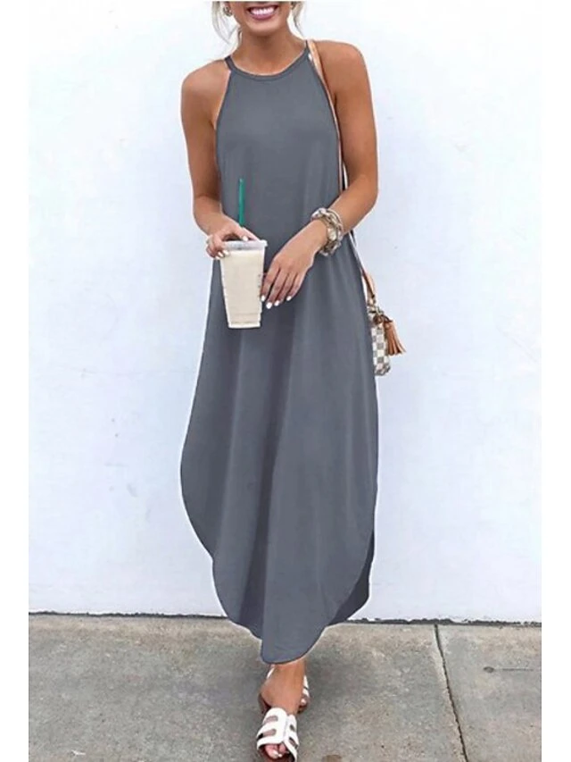 Women's Long Dress Maxi Dress Black Green Blue Sleeveless Pure Color Cold Shoulder Spring Summer Crew Neck Hot S M L XL XXL 3XL 4XL 5XL 5 Women's Long Dress Maxi Dress Black Green Blue Sleeveless Pure Color Cold Shoulder Spring Summer Crew Neck Hot S M L XL XXL 3XL 4XL 5XL - Image 5