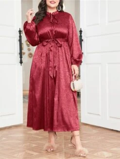Women's Plus Size Prom Dress Party Dress Wedding Guest Dress Long Dress Maxi Dress Wine Long Sleeve Pure Color Lace Up Fall Winter Autumn Crew Neck Fashion Winter Dress Wedding Guest Evening Party -HAYz Clothing Shop oboohi1693210729087