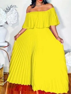 Women‘s Plus Size Curve Party Dress Pure Color Off Shoulder Half Sleeve Spring Fall Elegant Prom Dress Maxi Long Dress Party Dress