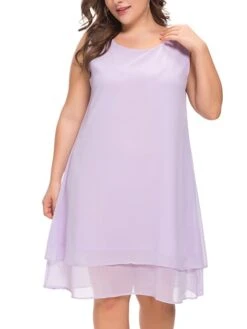 Women‘s Plus Size Curve Casual Dress Solid Color Crew Neck Mesh Long Sleeve Spring Fall Casual Knee Length Dress Daily Vacation Dress -HAYz Clothing Shop ocstdm1691043845763