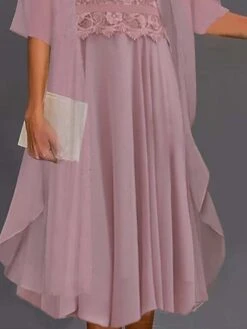 Women's Two Piece Dress Set Casual Dress Lace Dress Outdoor Daily Fashion Elegant Lace Embroidered Midi Dress Crew Neck 3/4 Length Sleeve Floral Regular Fit Pink Summer Spring S M L XL XXL -HAYz Clothing Shop ocxifs1689906284136