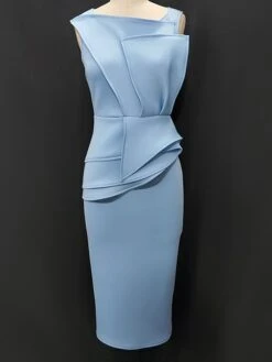 Women's Plus Size Curve Party Dress Bodycon Sheath Dress Plain Midi Dress Sleeveless Ruffle Crew Neck Fashion Party Sky Blue Spring Fall XL XXL 3XL 4XL -HAYz Clothing Shop odjrrg1694425964378