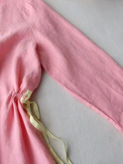 Women's Casual Dress Cotton Linen Dress Midi Dress Linen / Cotton Blend Fashion Casual Outdoor Daily Vacation V Neck Button Pocket Long Sleeve Fall Winter Autumn 2023 Loose Fit Pink Plain M L XL 2XL -HAYz Clothing Shop odqikd1694418849502