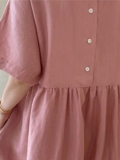 Women's Casual Dress Cotton Linen Dress Tiered Dress Maxi Long Dress Linen / Cotton Blend Daily Casual Outdoor Home Daily Crew Neck Pocket Short Sleeve Summer Spring 2023 Loose Fit Yellow Pink Plain -HAYz Clothing Shop oegxxt1689933420642