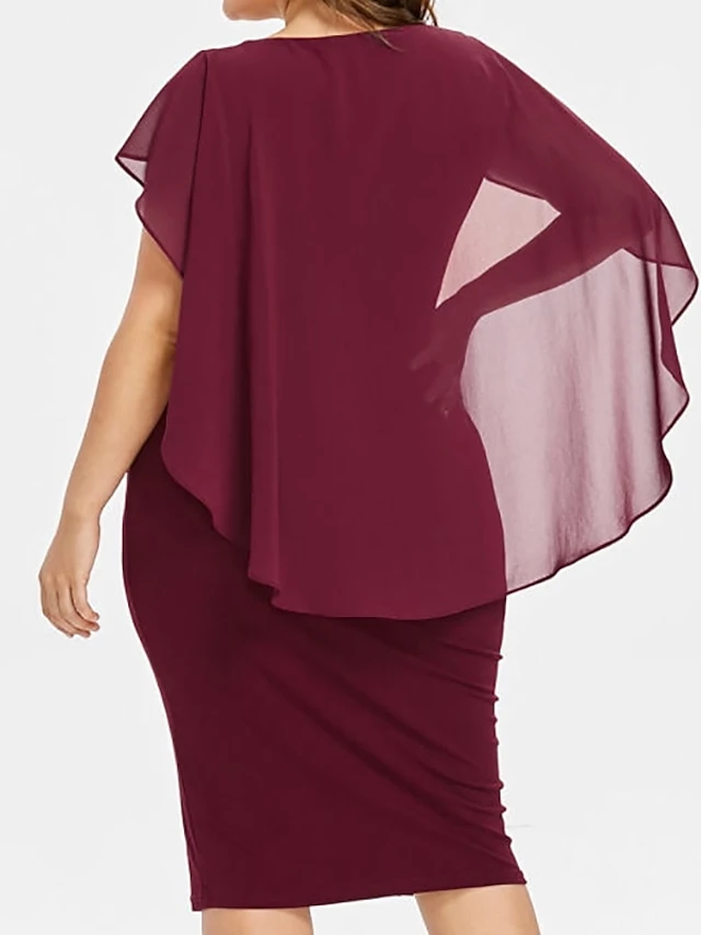 Women‘s Plus Size Curve Party Dress Solid Color Crew Neck Short Sleeve Fall Spring Elegant Prom Dress Midi Dress Formal Party Dress 3 Women‘s Plus Size Curve Party Dress Solid Color Crew Neck Short Sleeve Fall Spring Elegant Prom Dress Midi Dress Formal Party Dress - Image 3