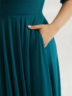 Women's Plus Size Curve Casual Dress Swing Dress A Line Dress Plain Midi Dress Half Sleeve Ruched Pocket V Neck Fashion Daily Dark Green Spring Fall L XL 2XL 3XL 4XL -HAYz Clothing Shop oenqfp1697164738724