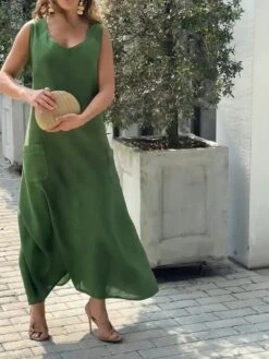 Women's Casual Dress Cotton Linen Dress A Line Dress Maxi Long Dress Linen / Cotton Blend Fashion Basic Outdoor Daily Vacation U Neck Ruched Sleeveless Summer Spring Fall 2023 Loose Fit Light Green 8 Women's Casual Dress Cotton Linen Dress A Line Dress Maxi Long Dress Linen / Cotton Blend Fashion Basic Outdoor Daily Vacation U Neck Ruched Sleeveless Summer Spring Fall 2023 Loose Fit Light Green -HAYz Clothing Shop oevflc1692091626679