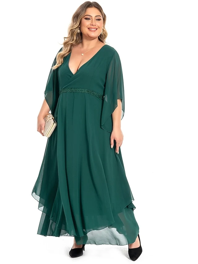 Women‘s Plus Size Curve Casual Dress Swing Dress Plain Long Dress Maxi Dress 3/4 Length Sleeve Layered V Neck Basic Outdoor Dark Green Summer Spring L XL XXL 3XL 4XL 3 Women‘s Plus Size Curve Casual Dress Swing Dress Plain Long Dress Maxi Dress 3/4 Length Sleeve Layered V Neck Basic Outdoor Dark Green Summer Spring L XL XXL 3XL 4XL - Image 3