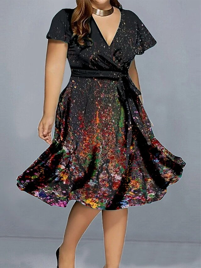 Women‘s Plus Size Curve Casual Dress A Line Dress Floral Gradient Midi Dress Short Sleeve Print V Neck Elegant Daily Black Red Summer Spring L XL XXL 3XL 4XL 1 Women‘s Plus Size Curve Casual Dress A Line Dress Floral Gradient Midi Dress Short Sleeve Print V Neck Elegant Daily Black Red Summer Spring L XL XXL 3XL 4XL