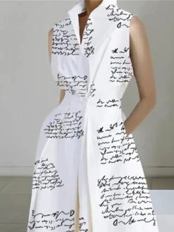 Women's Shirt Dress Casual Dress Swing Dress Maxi Long Dress Outdoor Office Daily Polyester Fashion Modern Shirt Collar Button Pocket Sleeveless Summer Spring 2023 Loose Fit Black White Polka Dot -HAYz Clothing Shop oftkng1690181382754