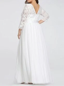 Women's Plus Size Curve Prom Dress Party Dress Lace Dress Long Dress Maxi Dress White Pink Wine 3/4 Length Sleeve Pure Color Lace Spring Fall Winter Crew Neck Fashion Birthday Evening Party -HAYz Clothing Shop ofvzmf1692156796081