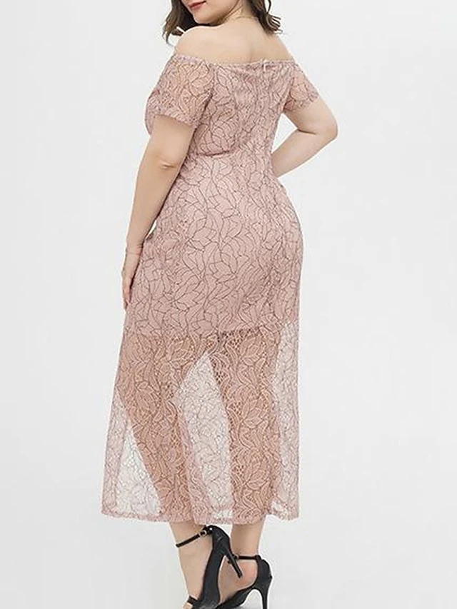 Women's Plus Size Prom Dress Party Dress Lace Dress Long Dress Maxi Dress Pink Short Sleeve Pure Color Lace Summer Spring Fall Off Shoulder Fashion Wedding Guest Birthday Evening Party 2023 XL XXL 8 Women's Plus Size Prom Dress Party Dress Lace Dress Long Dress Maxi Dress Pink Short Sleeve Pure Color Lace Summer Spring Fall Off Shoulder Fashion Wedding Guest Birthday Evening Party 2023 XL XXL - Image 8