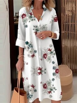 Women's Shirt Dress Casual Dress Midi Dress Outdoor Daily Date Polyester Fashion Modern Shirt Collar Button Pocket Long Sleeve Fall Winter 2023 Loose Fit Black White Wine Floral S M L XL 2XL -HAYz Clothing Shop oguagb1695367376980