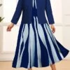 Women‘s Plus Size Curve Two Piece Dress Set Casual Dress Swing Dress Outdoor Office Fashion Streetwear Print Midi Dress Crew Neck Long Sleeve Geometric Color Block Regular Fit Black Navy Blue