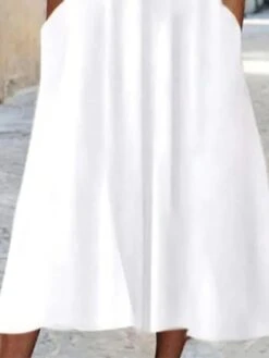 Women's Casual Dress Cotton Linen Dress A Line Dress Midi Dress Cotton Blend Fashion Basic Outdoor Daily Vacation V Neck Patchwork Hollow Out Half Sleeve Summer Spring 2023 Regular Fit White Blue -HAYz Clothing Shop ohujjm1679380651624