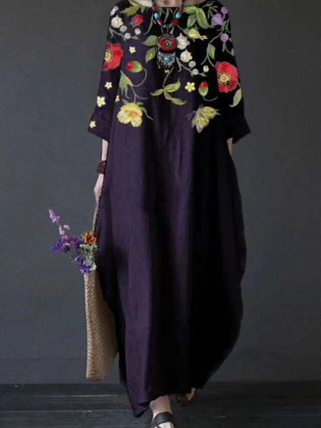 Women's Casual Dress White Dress A Line Dress Long Dress Maxi Dress Polyester Streetwear Modern Outdoor Daily Holiday Crew Neck Print 3/4 Length Sleeve Summer Spring Fall 2023 Regular Fit Black White 6 Women's Casual Dress White Dress A Line Dress Long Dress Maxi Dress Polyester Streetwear Modern Outdoor Daily Holiday Crew Neck Print 3/4 Length Sleeve Summer Spring Fall 2023 Regular Fit Black White - Image 6