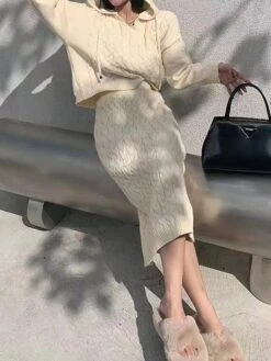 Women's Two Piece Dress Set Casual Dress Skirt Set Outdoor Daily Fashion Streetwear Patchwork Midi Dress Hooded Long Sleeve Plain Loose Fit Black Khaki Apricot Fall Winter One-Size -HAYz Clothing Shop oijxic1695722087412