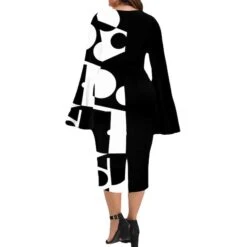 Women‘s Plus Size Curve Party Dress Geometric V Neck Print Long Sleeve Fall Winter Work Casual Prom Dress Knee Length Dress Casual Daily Dress -HAYz Clothing Shop oindsf1639471884910