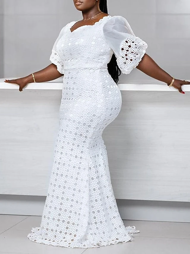 Women‘s Plus Size Curve Holiday Dress Solid Color V Neck Half Sleeve Fall Spring Formal Prom Dress Maxi Long Dress Party Going Out Dress 1 Women‘s Plus Size Curve Holiday Dress Solid Color V Neck Half Sleeve Fall Spring Formal Prom Dress Maxi Long Dress Party Going Out Dress