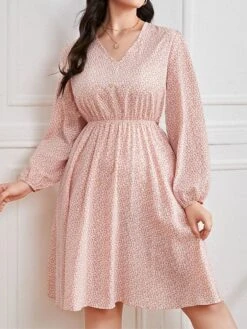 Women's Plus Size Curve Casual Dress Chiffon Dress A Line Dress Floral Midi Dress Long Sleeve Print V Neck Fashion Daily Pink Fall Winter L XL XXL 3XL 4XL -HAYz Clothing Shop oixbqv1694151476148