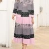Women's Plus Size Curve Casual Dress Dress Set Two Piece Dress Stripe Midi Dress Long Sleeve Print Crew Neck Fashion Outdoor Pink Fall Winter L XL XXL 3XL 4XL