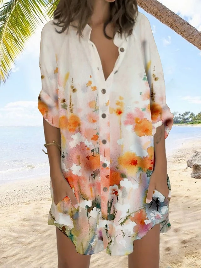 Women's Shirt Dress Casual Dress Shift Dress Mini Dress Outdoor Daily Vacation Polyester Fashion Casual Stand Collar Button Pocket Long Sleeve Summer Spring Fall 2023 Regular Fit White Orange Gray 2 Women's Shirt Dress Casual Dress Shift Dress Mini Dress Outdoor Daily Vacation Polyester Fashion Casual Stand Collar Button Pocket Long Sleeve Summer Spring Fall 2023 Regular Fit White Orange Gray - Image 2