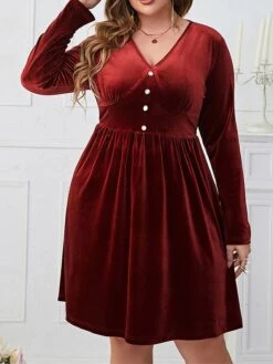 Women's Plus Size Party Dress Velvet Dress Cocktail Dress Midi Dress Wine Long Sleeve Pure Color Ruched Spring Fall Winter V Neck Fashion Winter Dress Wedding Guest Birthday 2023 XL XXL 3XL 4XL 9 Women's Plus Size Party Dress Velvet Dress Cocktail Dress Midi Dress Wine Long Sleeve Pure Color Ruched Spring Fall Winter V Neck Fashion Winter Dress Wedding Guest Birthday 2023 XL XXL 3XL 4XL -HAYz Clothing Shop okhnlp1692178764427