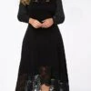 Women‘s Plus Size Curve Party Dress Lace Dress Cocktail Dress Midi Dress Black Wine Blue Long Sleeve Pure Color Lace Summer Spring Fall Crew Neck Fashion Winter Dress Birthday Wedding Guest 2023