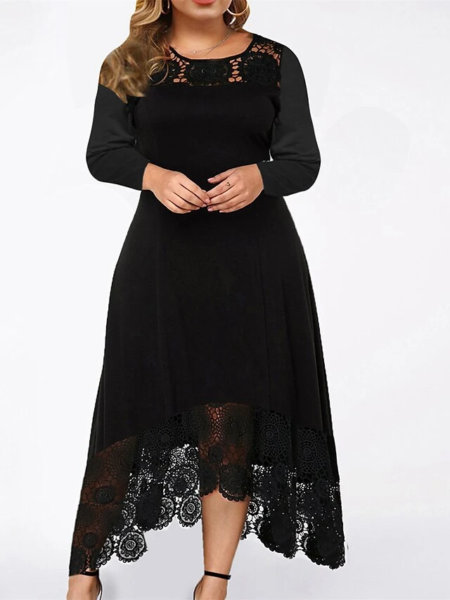 Women‘s Plus Size Curve Party Dress Lace Dress Cocktail Dress Midi Dress Black Wine Blue Long Sleeve Pure Color Lace Summer Spring Fall Crew Neck Fashion Winter Dress Birthday Wedding Guest 2023 1 Women‘s Plus Size Curve Party Dress Lace Dress Cocktail Dress Midi Dress Black Wine Blue Long Sleeve Pure Color Lace Summer Spring Fall Crew Neck Fashion Winter Dress Birthday Wedding Guest 2023