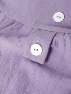 Women's Cotton Linen Dress Casual Dress Midi Dress Cotton Blend Basic Casual Outdoor Daily Vacation Crew Neck Ruched Button Short Sleeve Summer Spring 2023 Loose Fit White Purple Green Plain M L XL -HAYz Clothing Shop oklplj1679542898301