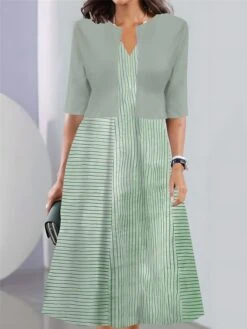 Women's Two Piece Dress Set Casual Dress Tank Dress Outdoor Daily Fashion Streetwear Pocket Print Midi Dress V Neck 3/4 Length Sleeve Stripe Regular Fit Pink Blue Sky Blue Summer Spring S M L XL XXL -HAYz Clothing Shop okqbki1690441716010