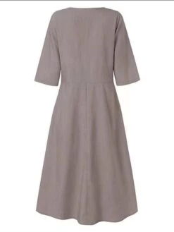 Women's Casual Dress Cotton Linen Dress Swing Dress Midi Dress Linen Cotton Blend Basic Casual Outdoor Daily Vacation V Neck Pocket Half Sleeve Summer Spring 2023 Regular Fit Black Blue Gray Plain S -HAYz Clothing Shop olfejy1673598815752