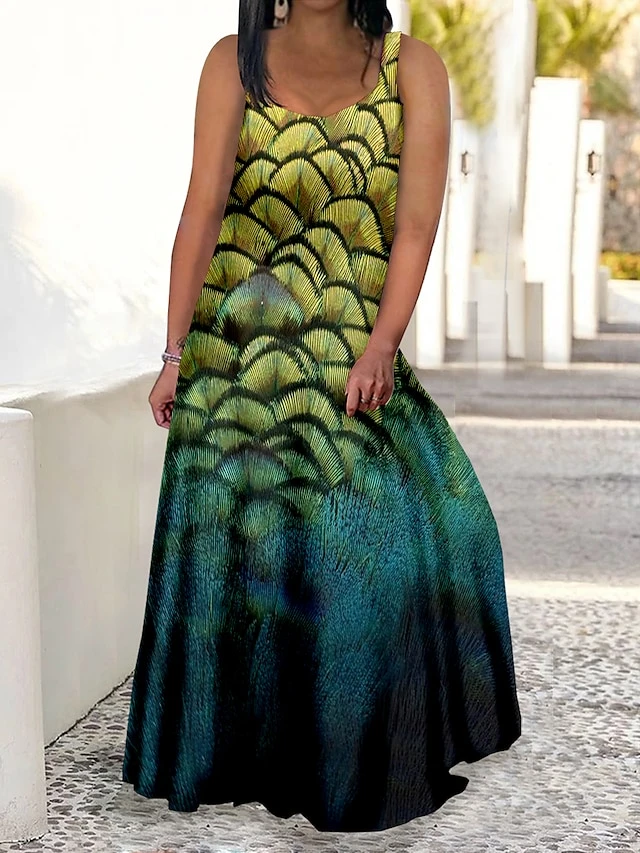Women‘s Plus Size Curve Casual Dress Swing Dress Strap Dress Peacock Feather Long Dress Maxi Dress Sleeveless Print Strap Romantic Daily Deep Green Multicolor Summer Spring L XL XXL 3XL 4XL 3 Women‘s Plus Size Curve Casual Dress Swing Dress Strap Dress Peacock Feather Long Dress Maxi Dress Sleeveless Print Strap Romantic Daily Deep Green Multicolor Summer Spring L XL XXL 3XL 4XL - Image 3