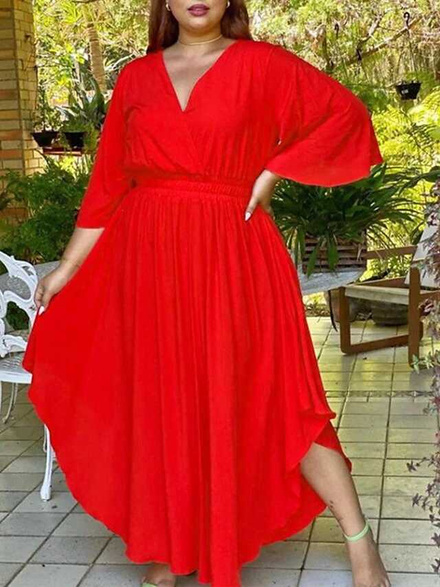 Women‘s Plus Size Curve Holiday Dress Solid Color V Neck Half Sleeve Fall Spring Basic Maxi Long Dress Date Vacation Dress 5 Women‘s Plus Size Curve Holiday Dress Solid Color V Neck Half Sleeve Fall Spring Basic Maxi Long Dress Date Vacation Dress - Image 5