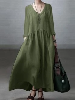 Women's Casual Dress Cotton Dress Swing Dress Maxi Long Dress Cotton Basic Classic Outdoor Daily Vacation V Neck Ruched Long Sleeve Spring Fall Winter 2023 Loose Fit ArmyGreen Black White Plain S M L 15 Women's Casual Dress Cotton Dress Swing Dress Maxi Long Dress Cotton Basic Classic Outdoor Daily Vacation V Neck Ruched Long Sleeve Spring Fall Winter 2023 Loose Fit ArmyGreen Black White Plain S M L -HAYz Clothing Shop omfsig1692341096938