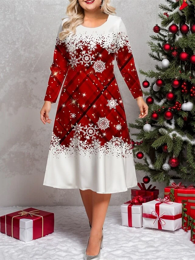 Women's Plus Size Curve Casual Dress Winter Dress Skater Dress Christmas Tree Snowflake Midi Dress Long Sleeve Print Crew Neck Fashion Outdoor White Wine Fall Winter L XL XXL 3XL 4XL 1 Women's Plus Size Curve Casual Dress Winter Dress Skater Dress Christmas Tree Snowflake Midi Dress Long Sleeve Print Crew Neck Fashion Outdoor White Wine Fall Winter L XL XXL 3XL 4XL