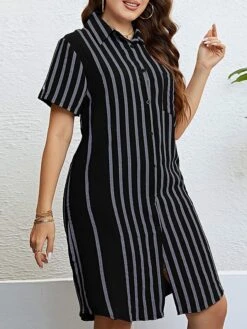 Women‘s Plus Size Curve Shirt Dress Casual Dress Shift Dress Midi Dress Outdoor Daily Vacation Polyester Fashion Modern Shirt Collar Button Pocket Short Sleeve Summer Spring 2023 Regular Fit -HAYz Clothing Shop omylvn1691465818637