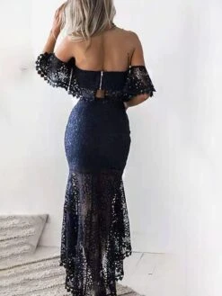Women's Lace Dress Dress Set Two Piece Dress Long Dress Maxi Dress White Wine Dark Blue Short Sleeve Pure Color Lace Summer Spring Strapless Stylish Slim 2023 S M L XL -HAYz Clothing Shop onoyua1639730457058